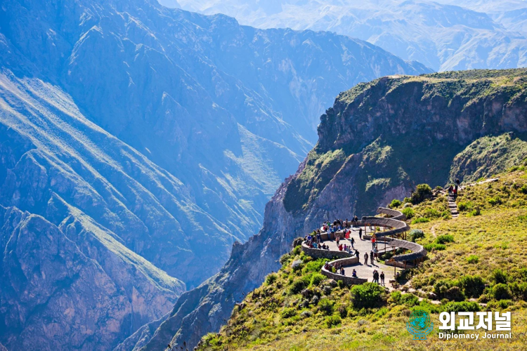 Tourists at The Cruz Del Condor Viewpoint, Colca Canyon